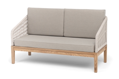 "Канны" диван 2-местный плетеный из роупа, основание дуб, роуп бежевый круглый, ткань бежевая 15052