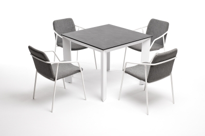 "Венето" обеденная группа на 4 персоны со стульями "Марокко", каркас белый, роуп серый "Венето" обеденная группа на 4 персоны со стульями "Марокко", каркас белый, роуп серый