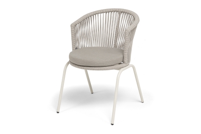 "Люксембург" стул плетеный из роупа, каркас из стали (RAL1013) муар, роуп бежевый круглый, ткань бежевая 15052