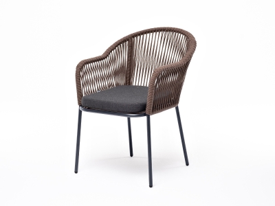"Лион" стул плетеный из роупа, каркас из стали темно-серый (RAL7024) муар, роуп коричневый круглый, ткань темно-серая 027