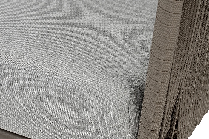 Багамы кресло плетеное из роупа, каркас алюминий бежево-серый (RAL7006) муар, роуп серо-коричневый 23мм, ткань светло-серая - фото 4