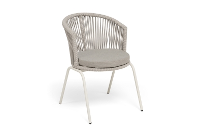 "Люксембург" стул плетеный из роупа, каркас из стали (RAL1013) муар, роуп бежевый круглый, ткань бежевая 15052