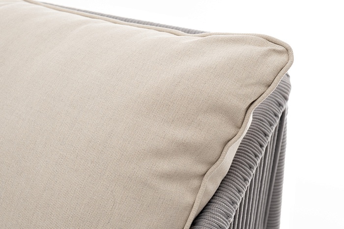 "Канны" диван 3-местный плетеный из роупа, каркас алюминий белый муар, роуп светло-серый круглый, ткань бежевая 15052 Канны диван 3-местный плетеный из роупа, каркас алюминий белый муар, роуп светло-серый круглый, ткань бежевая 15052 - фото 6