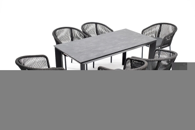 "Венето" обеденная группа на 6 персон со стульями "Марсель", каркас темно-серый, роуп темно-серый