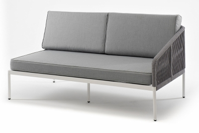 "Канны" левый модуль плетеный из роупа, каркас алюминий белый шагрень, роуп светло-серый круглый, ткань светло-серая "Канны" левый модуль плетеный из роупа, каркас алюминий белый шагрень, роуп светло-серый круглый, ткань светло-серая