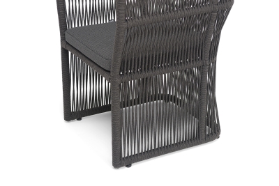 "Лугано" стул плетеный из роупа, каркас алюминий темно-серый (RAL7024) муар, роуп темно-серый круглый, ткань темно-серая YB25-0027