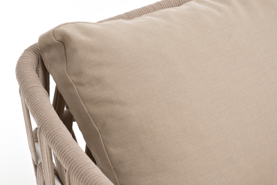 "Диего" диван 2-местный плетеный из роупа, каркас алюминий белый муар, роуп бежевый круглый, ткань бежевая 052 "Диего" диван 2-местный плетеный из роупа, каркас алюминий белый муар, роуп бежевый круглый, ткань бежевая 052