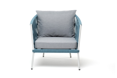 "Диего" кресло плетеное из роупа, каркас алюминий светло-серый (RAL7035) муар, роуп бирюзовый круглый, ткань светло-серая