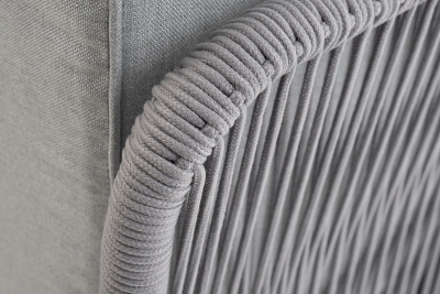 "Канны" угловой модуль плетеный из роупа, каркас алюминий белый шагрень, роуп светло-серый круглый, ткань светло-серая "Канны" угловой модуль плетеный из роупа, каркас алюминий белый шагрень, роуп светло-серый круглый, ткань светло-серая