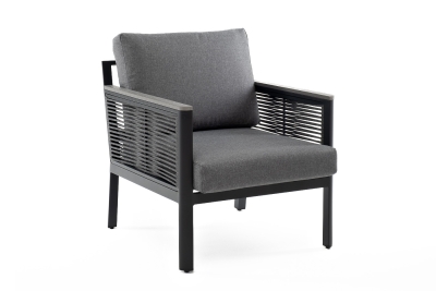 "Сан Ремо" кресло плетеное из роупа садовое, каркас алюминий темно-серый, роуп серый, ткань серая