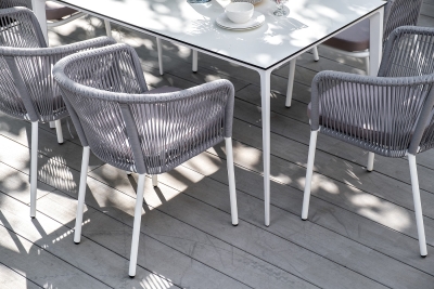 "Малага" обеденная группа на 6 персон со стульями "Марсель", каркас белый, роуп светло-серый "Малага" обеденная группа на 6 персон со стульями "Марсель", каркас белый, роуп светло-серый