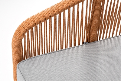 "Канны" диван 2-местный плетеный из роупа, каркас алюминий светло-серый (RAL7035) муар, роуп оранжевый меланж круглый, ткань светло-серая "Канны" диван 2-местный плетеный из роупа, каркас алюминий светло-серый (RAL7035) муар, роуп оранжевый меланж круглый, ткань светло-серая