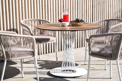 "Марсель" стул плетеный из роупа, каркас алюминий белый муар, роуп бежевый круглый, ткань бежевая 035 "Марсель" стул плетеный из роупа, каркас алюминий белый муар, роуп бежевый круглый, ткань бежевая 035