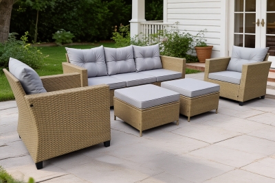 "Бостон" лаунж-зона из искусственного ротанга, цвет соломенный