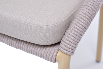 "Милан" стул плетеный из роупа, каркас алюминий (RAL1001), роуп бежевый круглый, ткань бежевая