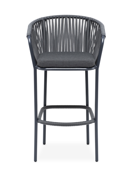 Бордо стул барный плетеный из роупа, каркас из стали темно-серый (RAL7024) муар, роуп серый 15мм, ткань темно-серая 027 - фото 3