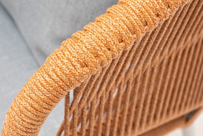 "Милан" кресло плетеное из роупа, каркас алюминий светло-серый (RAL7035) муар, роуп оранжевый меланж круглый, ткань светло-серая "Милан" кресло плетеное из роупа, каркас алюминий светло-серый (RAL7035) муар, роуп оранжевый меланж круглый, ткань светло-серая