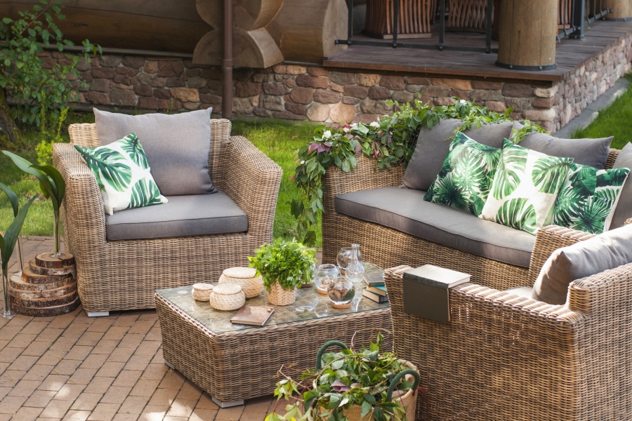 Капучино лаунж-зона из искусственного ротанга, цвет соломенный - фото 2