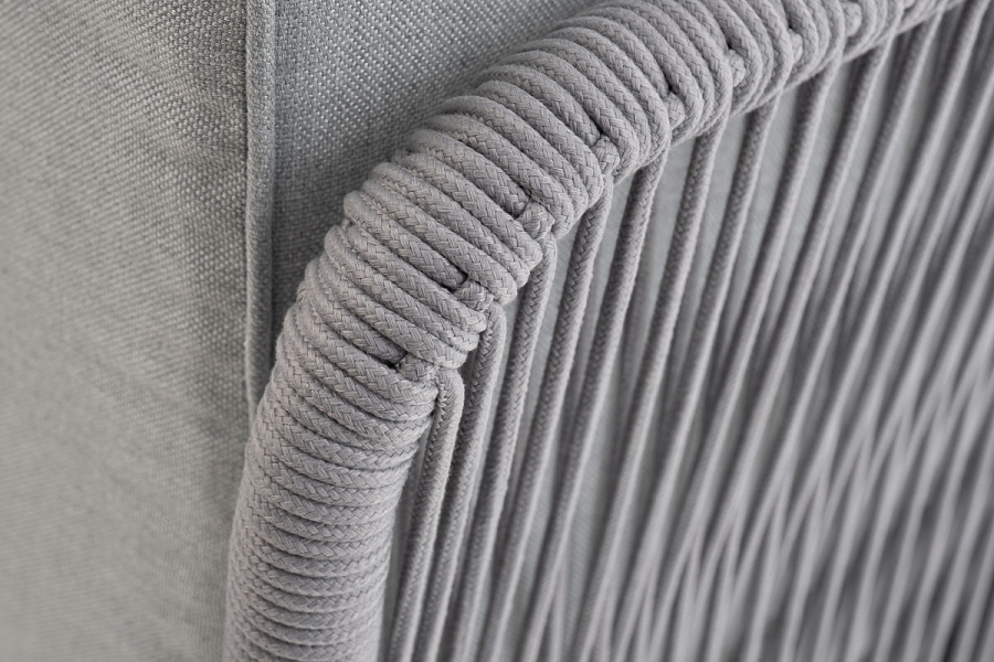 Канны угловой модуль плетеный из роупа, каркас алюминий белый шагрень, роуп светло-серый круглый, ткань светло-серая - фото 5