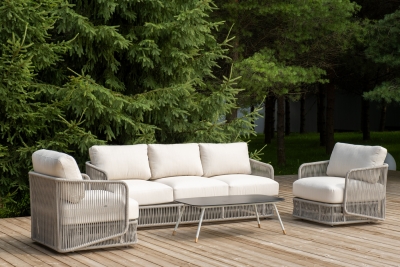 "Альбано" лаунж-зона 5-местная плетеная из роупа (веревки), каркас алюминиевый светло-серый, роуп серый меланж