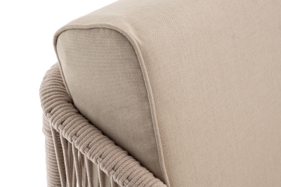 "Канны" правый модуль плетеный из роупа, каркас алюминий белый муар, роуп бежевый круглый, ткань бежевая 15052 "Канны" правый модуль плетеный из роупа, каркас алюминий белый муар, роуп бежевый круглый, ткань бежевая 15052