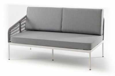 "Канны" правый модуль плетеный из роупа, каркас алюминий белый шагрень, роуп светло-серый круглый, ткань светло-серая "Канны" правый модуль плетеный из роупа, каркас алюминий белый шагрень, роуп светло-серый круглый, ткань светло-серая