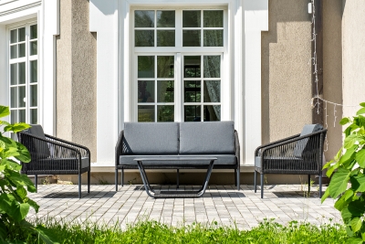 "Канны" лаунж-зона 4-местная плетеная из роупа (веревки), цвет темно-серый "Канны" лаунж-зона 4-местная плетеная из роупа (веревки), цвет темно-серый