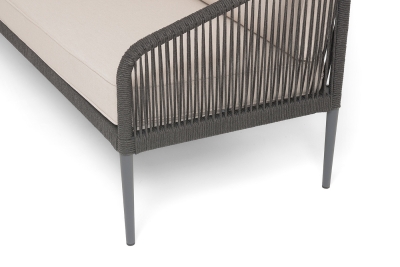"Канны" диван 3-местный плетеный из роупа, каркас алюминий темно-серый (RAL7024) муар, роуп темно-серый круглый, ткань бежевая 035