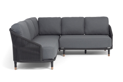 "Верона" диван модульный плетеный из роупа, каркас алюминий темно-серый (RAL7024) муар, роуп темно-серый круглый, ткань темно-серая 027