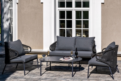 "Милан" лаунж-зона 4-местная плетеная из роупа (веревки), каркас алюминиевый темно-серый, роуп темно-серый