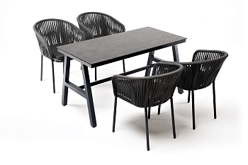 "Рио" обеденная группа на 4 персоны, стол HPL "серый гранит", цвет серый "Рио" обеденная группа на 4 персоны, стол HPL "серый гранит", цвет серый