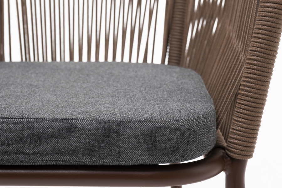 Марсель стул плетеный из роупа, каркас алюминий коричневый (RAL8016) муар, роуп коричневый круглый, ткань темно-серая 027 - фото 7