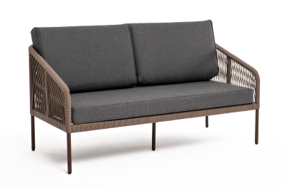 "Канны" диван 2-местный плетеный из роупа, каркас алюминий коричневый (RAL8016) муар, роуп коричневый круглый, ткань темно-серая 027 "Канны" диван 2-местный плетеный из роупа, каркас алюминий коричневый (RAL8016) муар, роуп коричневый круглый, ткань темно-серая 027