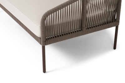 "Канны" левый модуль плетеный из роупа, каркас алюминий коричневый (RAL8016) муар, роуп коричневый круглый, ткань бежевая 035