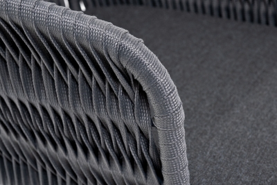 "Бордо" стул барный плетеный из роупа (колос), каркас из стали серый (RAL7022) муар, роуп серый 15мм, ткань темно-серая 027