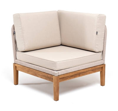 "Канны" угловой модуль плетеный из роупа, основание дуб, роуп бежевый круглый, ткань бежевая 15052 "Канны" угловой модуль плетеный из роупа, основание дуб, роуп бежевый круглый, ткань бежевая 15052