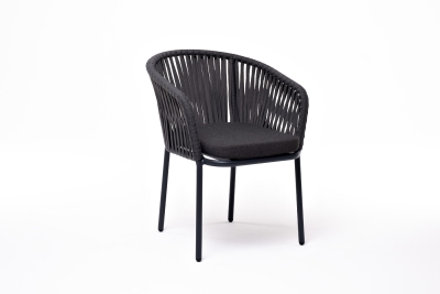 "Бордо" стул плетеный из роупа, каркас алюминий темно-серый (RAL7024) шагрень, роуп серый 15мм, ткань темно-серая 027