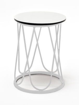 "Перу" журнальный стол из HPL круглый Ø40 H55, каркас из алюминия белый (RAL 9016) муар, цвет столешницы "молочный"