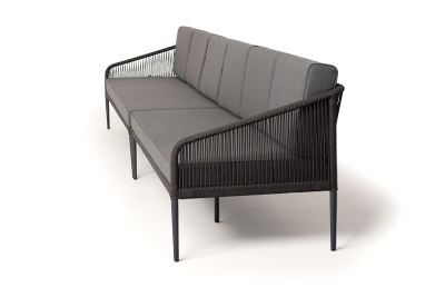 "Канны" диван прямой модульный из роупа, каркас алюминий темно-серый (RAL70240) муар, роуп темно-серый круглый, ткань темно-серая 027, выс.посадки 45