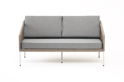 "Канны" диван 2-местный плетеный из роупа, каркас алюминий светло-серый (RAL7035) муар, роуп серый меланж круглый, ткань светло-серая "Канны" диван 2-местный плетеный из роупа, каркас алюминий светло-серый (RAL7035) муар, роуп серый меланж круглый, ткань светло-серая