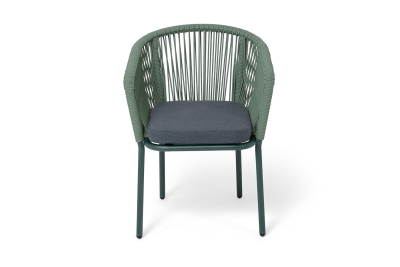 "Марсель" стул плетеный из роупа, каркас алюминий RAL6036 муар, роуп зеленый (4204) круглый tex, ткань темно-серая 027