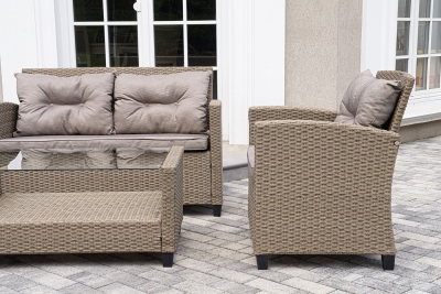 "Филадельфия" лаунж-зона из искусственного ротанга, цвет соломенный, цвет подушек бежевый (К)