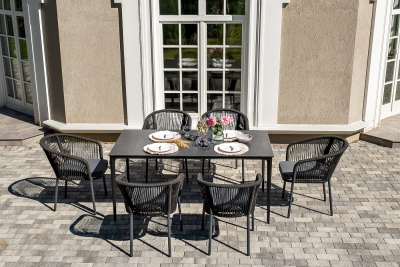 "Малага" обеденная группа на 6 персон со стульями "Марсель", каркас темно-серый, роуп темно-серый "Малага" обеденная группа на 6 персон со стульями "Марсель", каркас темно-серый, роуп темно-серый