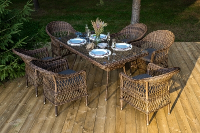 "Амароне" обеденная группа из искусственного ротанга на 6 персон, цвет коричневый