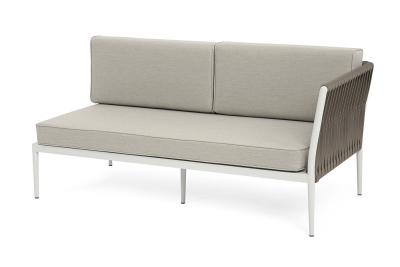 "Касабланка" левый модуль плетеный из роупа, каркас алюминий светло-серый (RAL7035) муар, роуп серо-коричневый 23мм, ткань бежевая 15052