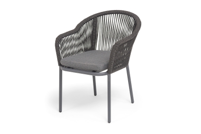 "Лион" стул плетеный из роупа, каркас из стали темно-серый (RAL7024) муар, роуп темно-серый круглый, ткань темно-серая 027