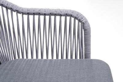 "Лион" стул плетеный из роупа, каркас из стали белый муар, роуп светло-серый круглый, ткань светло-серая "Лион" стул плетеный из роупа, каркас из стали белый муар, роуп светло-серый круглый, ткань светло-серая