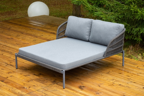 "Позитано" лежак плетеный из роупа, каркас алюминий темно-серый (RAL7024) муар, роуп темно-серый круглый, ткань темно-серая 027
