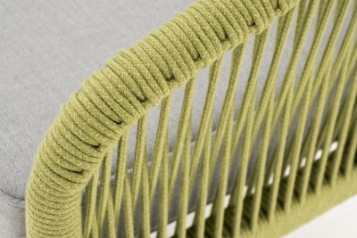 "Канны" диван 2-местный плетеный из роупа, каркас алюминий светло-серый (RAL7035) муар, роуп салатовый меланж круглый, ткань светло-серая "Канны" диван 2-местный плетеный из роупа, каркас алюминий светло-серый (RAL7035) муар, роуп салатовый меланж круглый, ткань светло-серая
