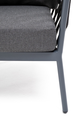 "Диего" кресло плетеное из роупа, каркас алюминий темно-серый (RAL7024) муар, роуп темно-серый круглый, ткань темно-серая 027 "Диего" кресло плетеное из роупа, каркас алюминий темно-серый (RAL7024) муар, роуп темно-серый круглый, ткань темно-серая 027